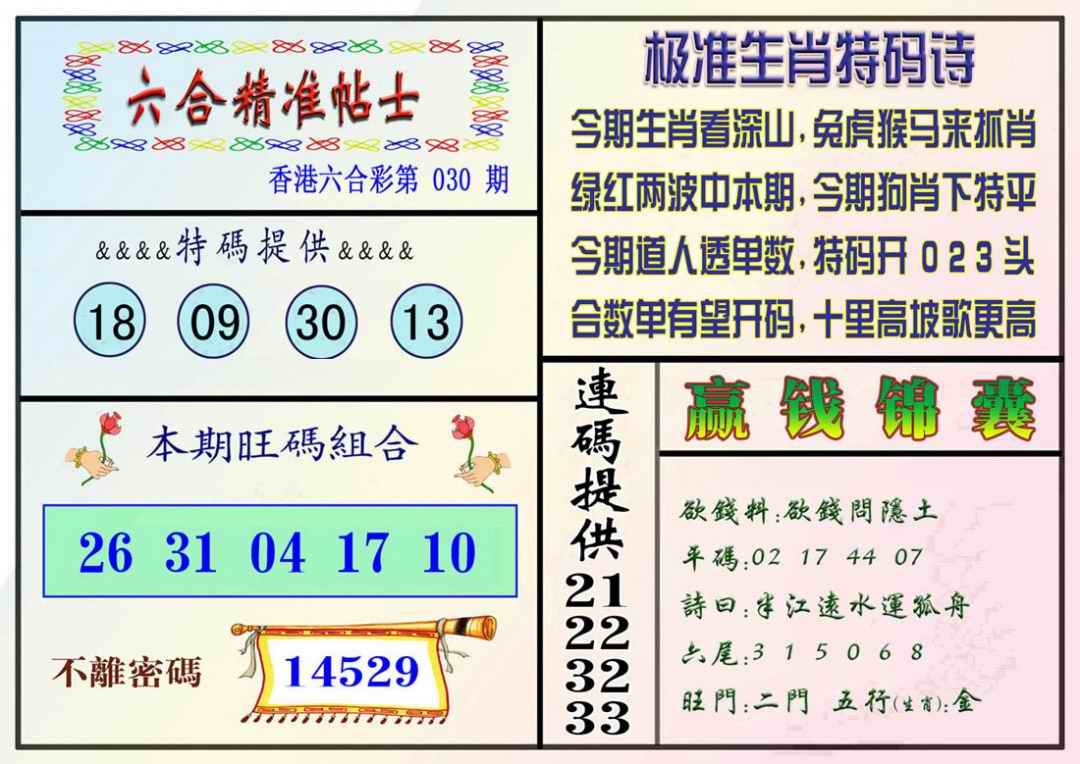 030期精准贴士[图]